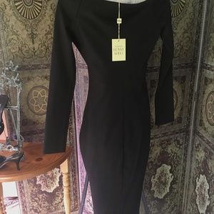 RONNY KOBO Torn black off shoulder Gola dress pointe calf length Large